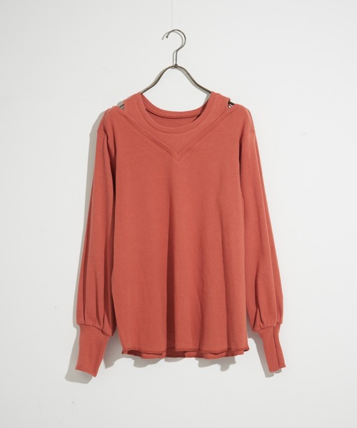 NOMINE（ノミネ）の「アメスリタンクレイヤードハニカムプルオーバー（Tシャツ/カットソー・レディース・ホワイト/ブラック/オレンジ/グレイッシュベージュ・フリー）」の4枚目の写真