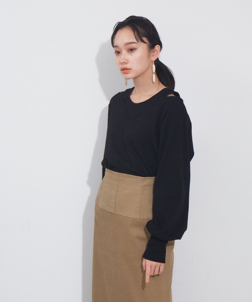 NOMINE（ノミネ）の「アメスリタンクレイヤードハニカムプルオーバー（Tシャツ/カットソー・レディース・ホワイト/ブラック/オレンジ/グレイッシュベージュ・フリー）」の2枚目の写真