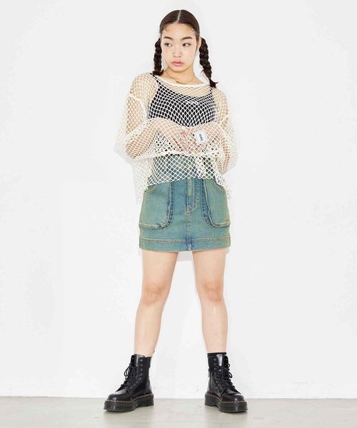 X-girl(エックスガール)の「WORK CARGO MINI SKIRT(スカート・レディース・ベージュ/インディゴブルー・S/M/XS)」の9枚目の写真