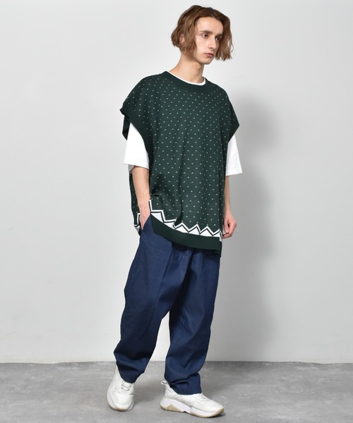 Starting Over（スターティングオーバー）の「バーズアイジャガードビッグベスト（ベスト・メンズ・ベージュ/チャコール/グリーン・M/L/XL）」の3枚目の写真