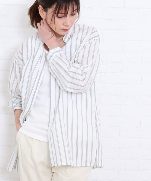 SHOO・LA・RUE(シューラルー)の「◆【2点セット】バンドカラーシャツ+タンクトップ(シャツ/ブラウス・レディース・ライトグリーン系2/イエロー系2/ピンク系7/ブルー系7・02/03/04)」の18枚目の写真