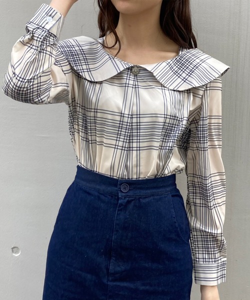 titty＆Co. PETIT（ティティアンドコープティ）の「【titty&Co.PETIT】ラウンドカラーチェックブラウス（シャツ/ブラウス・レディース・アイボリー・FREE）」の6枚目の写真