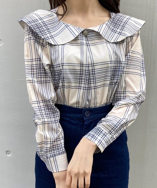 titty＆Co. PETIT（ティティアンドコープティ）の「【titty&Co.PETIT】ラウンドカラーチェックブラウス（シャツ/ブラウス・レディース・アイボリー・FREE）」の4枚目の写真