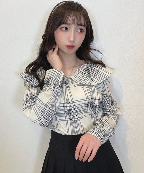 titty＆Co. PETIT（ティティアンドコープティ）の「【titty&Co.PETIT】ラウンドカラーチェックブラウス（シャツ/ブラウス・レディース・アイボリー・FREE）」の7枚目の写真