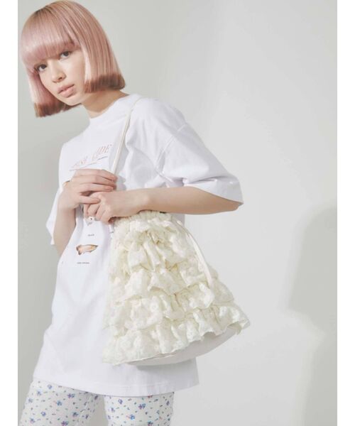 merry jenny（メリージェニー）の「レースフリルティアードトート（トートバッグ・レディース・アイボリー/ブラック・FREE）」の2枚目の写真