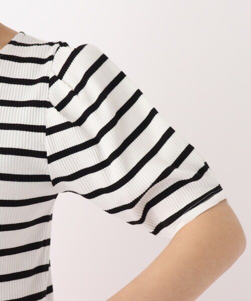 OPAQUE.CLIP(オペークドットクリップ)の「◆スペインピマコットン ギャザースリーブリブカットソー(Tシャツ/カットソー・レディース・マスタード/ホワイト系/ホワイト系その他3/ブラック・38/36/42/40)」の9枚目の写真