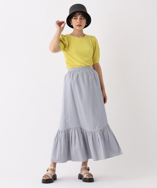 OPAQUE.CLIP(オペークドットクリップ)の「◆スペインピマコットン ギャザースリーブリブカットソー(Tシャツ/カットソー・レディース・マスタード/ホワイト系/ホワイト系その他3/ブラック・38/36/42/40)」の16枚目の写真