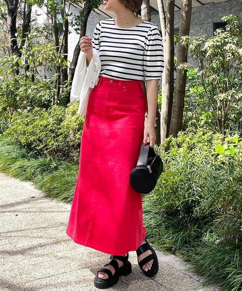 OPAQUE.CLIP(オペークドットクリップ)の「◆スペインピマコットン ギャザースリーブリブカットソー(Tシャツ/カットソー・レディース・マスタード/ホワイト系/ホワイト系その他3/ブラック・38/36/42/40)」の20枚目の写真