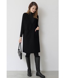 ミディアムワンピース Vネック ワンピース 重ね着 ロングワンピース 冬 秋 シンプル 無地 ポケット付き レディース カジュアル