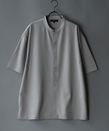 SITRY | Polyester tropical Drape Band Collar shirt/ポリトロ ドレープ バンドカラー 半袖 シャツ(シャツ/ブラウス)