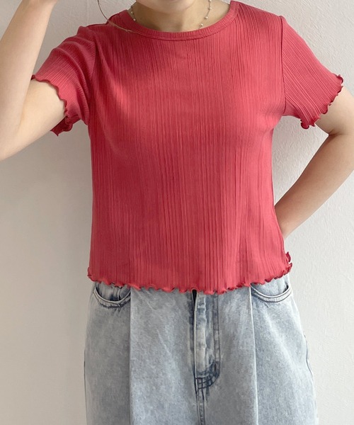 w closet（ダブルクローゼット）の「クルーネックバックシャンクロップドTシャツ（Tシャツ/カットソー・レディース・オフホワイト/ピンク系その他/カーキ/ブラック/ライム/オレンジ/ホワイト×ブラック/ライトピンク・FREE）」の6枚目の写真