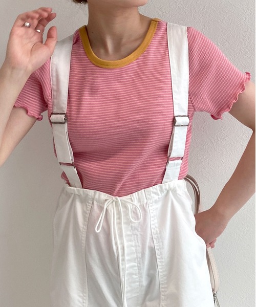 w closet（ダブルクローゼット）の「クルーネックバックシャンクロップドTシャツ（Tシャツ/カットソー・レディース・オフホワイト/ピンク系その他/カーキ/ブラック/ライム/オレンジ/ホワイト×ブラック/ライトピンク・FREE）」の7枚目の写真