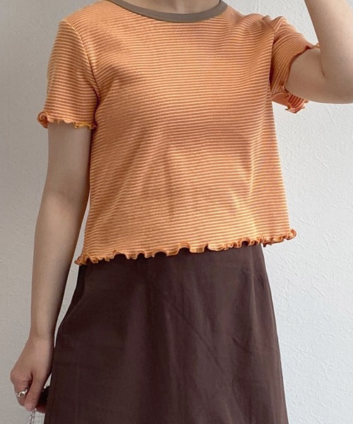 w closet（ダブルクローゼット）の「クルーネックバックシャンクロップドTシャツ（Tシャツ/カットソー・レディース・オフホワイト/ピンク系その他/カーキ/ブラック/ライム/オレンジ/ホワイト×ブラック/ライトピンク・FREE）」の8枚目の写真