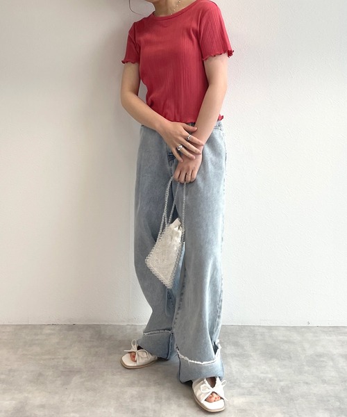 w closet（ダブルクローゼット）の「クルーネックバックシャンクロップドTシャツ（Tシャツ/カットソー・レディース・オフホワイト/ピンク系その他/カーキ/ブラック/ライム/オレンジ/ホワイト×ブラック/ライトピンク・FREE）」の19枚目の写真