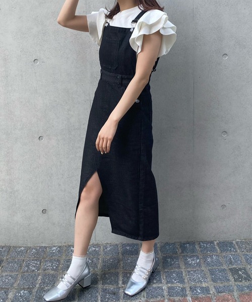 Voyage titty&Co.PETIT（ボヤージュティティアンドコープチ）の「【Voyage titty&Co. PETIT】ブラックデニムスリットジャンスカ（ワンピース・レディース・ブラック・SMALL/MEDIUM）」の2枚目の写真