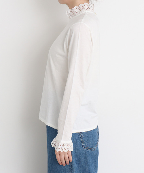 Dot＆Stripes CHILD WOMAN（ドットアンドストライプス　チャイルドウーマン）の「30/-天竺 コットンレースインナー（Tシャツ/カットソー・レディース・ホワイト/ブラック・FREE）」の15枚目の写真