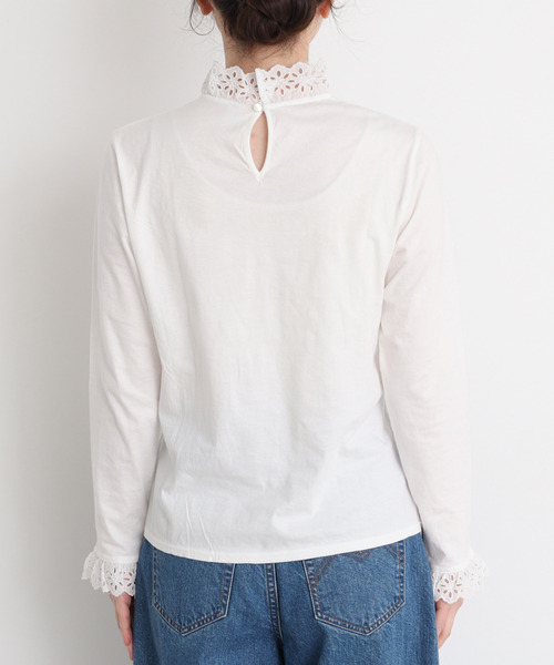 Dot＆Stripes CHILD WOMAN（ドットアンドストライプス　チャイルドウーマン）の「30/-天竺 コットンレースインナー（Tシャツ/カットソー・レディース・ホワイト/ブラック・FREE）」の18枚目の写真