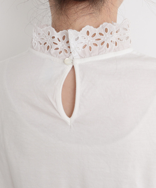 Dot＆Stripes CHILD WOMAN（ドットアンドストライプス　チャイルドウーマン）の「30/-天竺 コットンレースインナー（Tシャツ/カットソー・レディース・ホワイト/ブラック・FREE）」の8枚目の写真