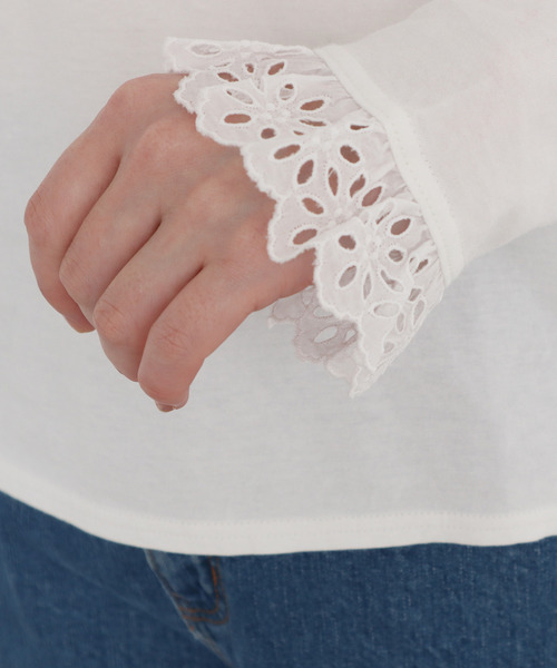 Dot＆Stripes CHILD WOMAN（ドットアンドストライプス　チャイルドウーマン）の「30/-天竺 コットンレースインナー（Tシャツ/カットソー・レディース・ホワイト/ブラック・FREE）」の22枚目の写真