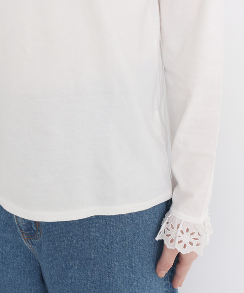 Dot＆Stripes CHILD WOMAN（ドットアンドストライプス　チャイルドウーマン）の「30/-天竺 コットンレースインナー（Tシャツ/カットソー・レディース・ホワイト/ブラック・FREE）」の12枚目の写真