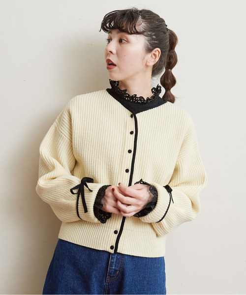 Dot＆Stripes CHILD WOMAN（ドットアンドストライプス　チャイルドウーマン）の「30/-天竺 コットンレースインナー（Tシャツ/カットソー・レディース・ホワイト/ブラック・FREE）」の20枚目の写真