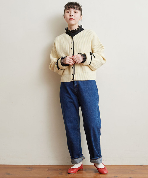 Dot＆Stripes CHILD WOMAN（ドットアンドストライプス　チャイルドウーマン）の「30/-天竺 コットンレースインナー（Tシャツ/カットソー・レディース・ホワイト/ブラック・FREE）」の10枚目の写真