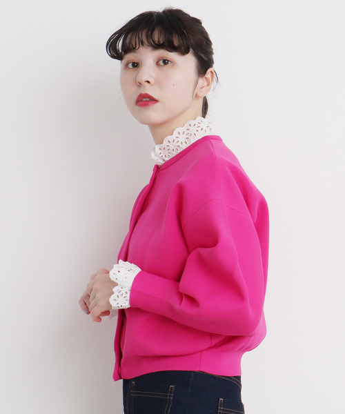 Dot＆Stripes CHILD WOMAN（ドットアンドストライプス　チャイルドウーマン）の「30/-天竺 コットンレースインナー（Tシャツ/カットソー・レディース・ホワイト/ブラック・FREE）」の4枚目の写真