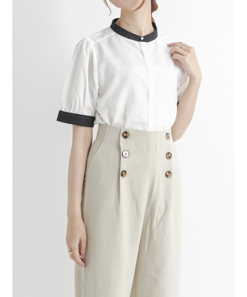 Te chichi TERRASSE(テチチテラス)の「バイカラーブラウス(シャツ/ブラウス・レディース・ホワイト/ブラック/オフホワイト/キナリ・フリ-)」の3枚目の写真