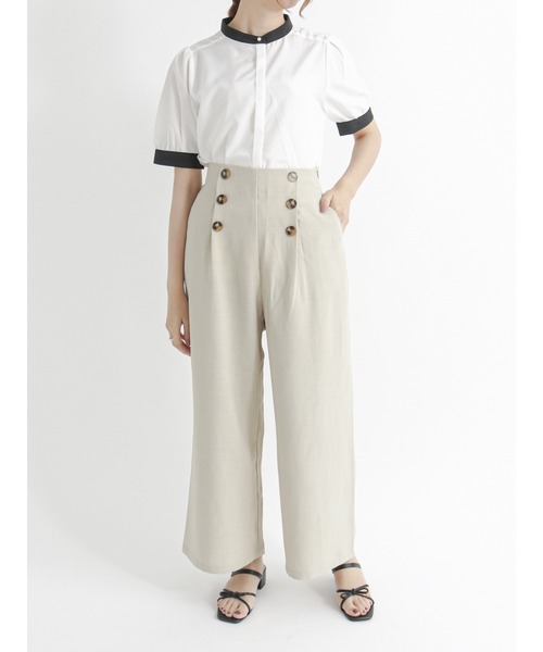 Te chichi TERRASSE(テチチテラス)の「バイカラーブラウス(シャツ/ブラウス・レディース・ホワイト/ブラック/オフホワイト/キナリ・フリ-)」の6枚目の写真