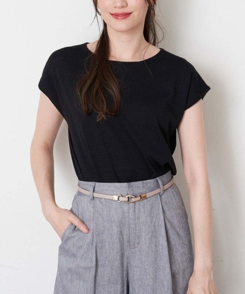 OFUON le MK(オフオンルエムケー)の「【洗える】フレンチスリーブニット(ニット/セーター・レディース・ブラック/ネイビー/グリーン・38)」の1枚目の写真