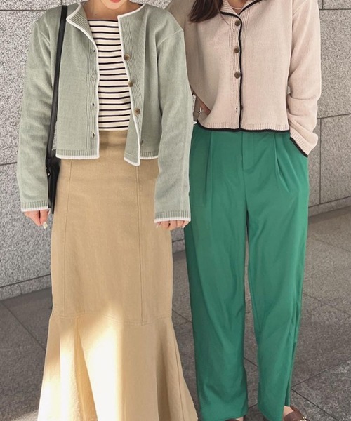 Isn't She?(イズントシー)の「配色パイピングニットカーディガン(カーディガン/ボレロ・レディース・ベージュ/オリーブ/ブラウン・FREE)」の9枚目の写真