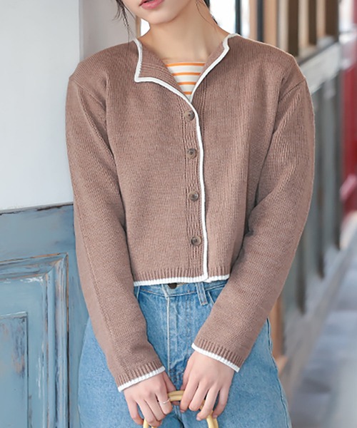 Isn't She?(イズントシー)の「配色パイピングニットカーディガン(カーディガン/ボレロ・レディース・ベージュ/オリーブ/ブラウン・FREE)」の12枚目の写真