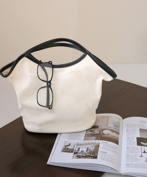 IAMUSE（アイアミューズ）の「PUパイピングキャンバスハンドバッグ S0780【IAMUSE】（ハンドバッグ・レディース・ブラック/ベージュ・FREE）」の3枚目の写真