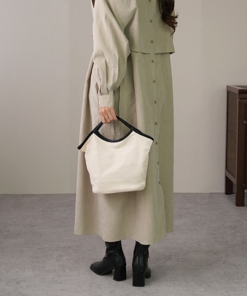 IAMUSE（アイアミューズ）の「PUパイピングキャンバスハンドバッグ S0780【IAMUSE】（ハンドバッグ・レディース・ブラック/ベージュ・FREE）」の6枚目の写真