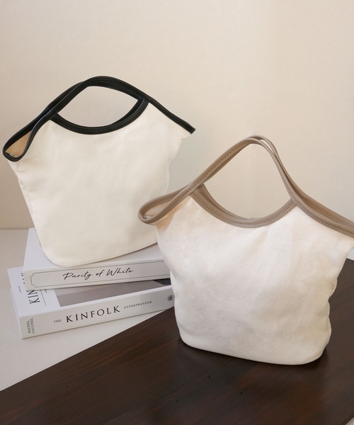 IAMUSE（アイアミューズ）の「PUパイピングキャンバスハンドバッグ S0780【IAMUSE】（ハンドバッグ・レディース・ブラック/ベージュ・FREE）」の14枚目の写真