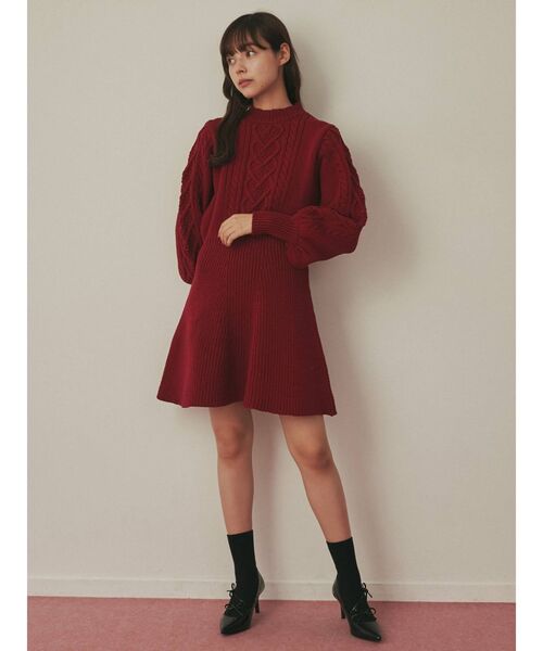 merry jenny(メリージェニー)の「ハートケーブルニットミニワンピース(ワンピース・レディース・ブラック/レッド/アイボリー・FREE)」の9枚目の写真