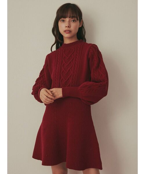 merry jenny(メリージェニー)の「ハートケーブルニットミニワンピース(ワンピース・レディース・ブラック/レッド/アイボリー・FREE)」の5枚目の写真