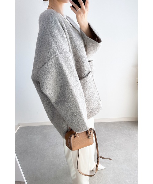 【zadig&voltaire deluxe】美品ノーカラームートンジャケット VERYコラボ 】トリアセ ダブルジョーゼット ノーカラー