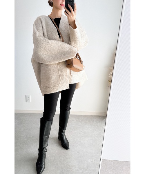 【zadig&voltaire deluxe】美品ノーカラームートンジャケット VERYコラボ 】トリアセ ダブルジョーゼット ノーカラー