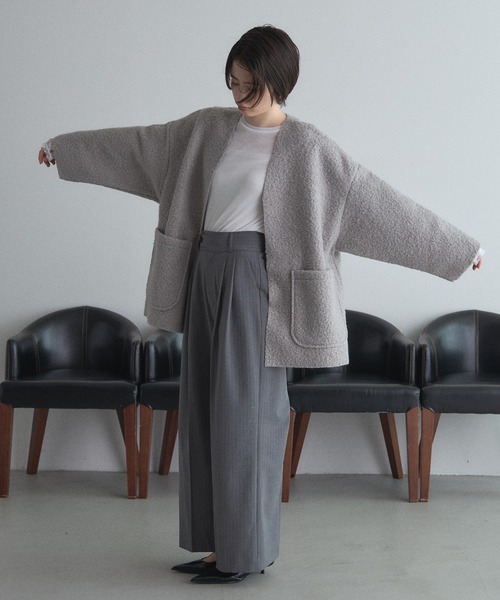 ZOZO限定】フェイクリングウールカーデジャケット（ノーカラー