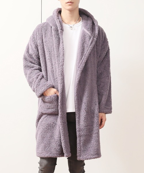 TopIsm（トップイズム）の「シャギーボア 無地ドロップショルダーコーディガン（スウェット・メンズ・ベージュ/ライトパープル/ブラック/クリアグリーン/ブルー/グレー/ワインレッド・M/L）」の7枚目の写真