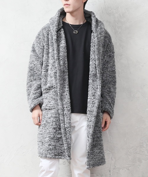 TopIsm（トップイズム）の「シャギーボア 無地ドロップショルダーコーディガン（スウェット・メンズ・ベージュ/ライトパープル/ブラック/クリアグリーン/ブルー/グレー/ワインレッド・M/L）」の3枚目の写真