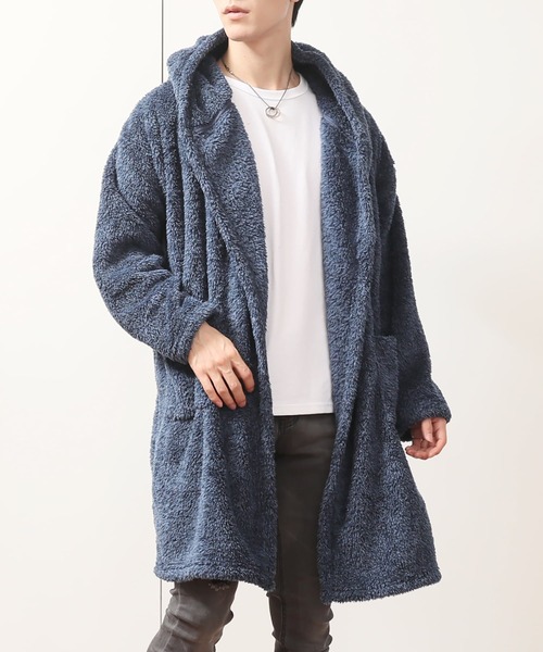 TopIsm（トップイズム）の「シャギーボア 無地ドロップショルダーコーディガン（スウェット・メンズ・ベージュ/ライトパープル/ブラック/クリアグリーン/ブルー/グレー/ワインレッド・M/L）」の6枚目の写真