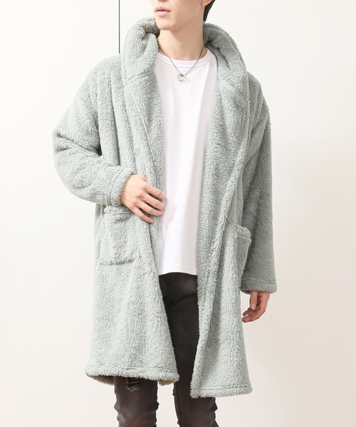 TopIsm（トップイズム）の「シャギーボア 無地ドロップショルダーコーディガン（スウェット・メンズ・ベージュ/ライトパープル/ブラック/クリアグリーン/ブルー/グレー/ワインレッド・M/L）」の5枚目の写真