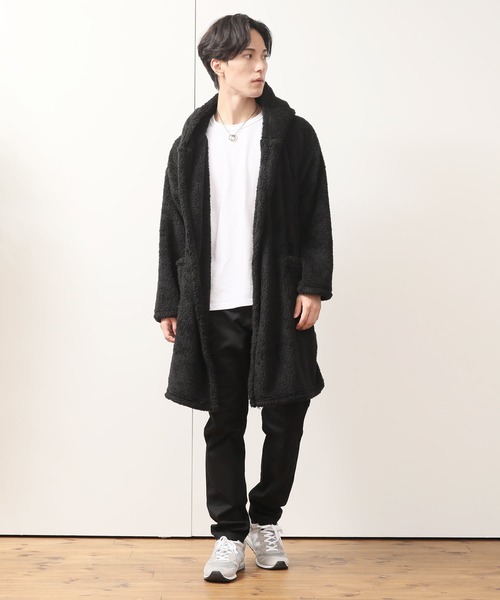 TopIsm（トップイズム）の「シャギーボア 無地ドロップショルダーコーディガン（スウェット・メンズ・ベージュ/ライトパープル/ブラック/クリアグリーン/ブルー/グレー/ワインレッド・M/L）」の13枚目の写真