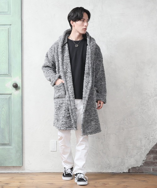 TopIsm（トップイズム）の「シャギーボア 無地ドロップショルダーコーディガン（スウェット・メンズ・ベージュ/ライトパープル/ブラック/クリアグリーン/ブルー/グレー/ワインレッド・M/L）」の15枚目の写真