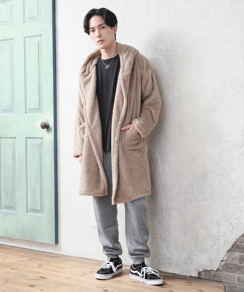 TopIsm（トップイズム）の「シャギーボア 無地ドロップショルダーコーディガン（スウェット・メンズ・ベージュ/ライトパープル/ブラック/クリアグリーン/ブルー/グレー/ワインレッド・M/L）」の17枚目の写真