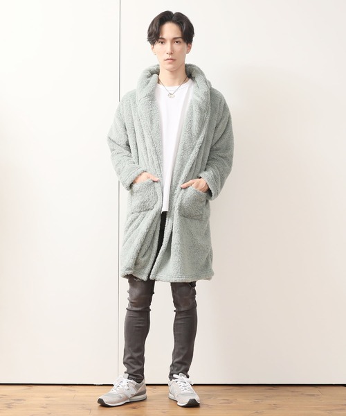 TopIsm（トップイズム）の「シャギーボア 無地ドロップショルダーコーディガン（スウェット・メンズ・ベージュ/ライトパープル/ブラック/クリアグリーン/ブルー/グレー/ワインレッド・M/L）」の8枚目の写真