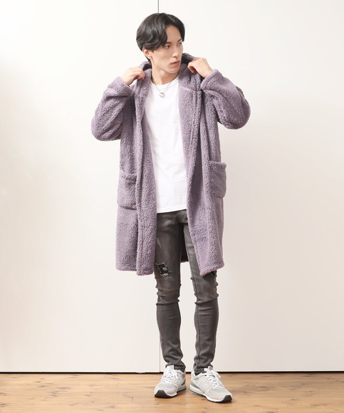 TopIsm（トップイズム）の「シャギーボア 無地ドロップショルダーコーディガン（スウェット・メンズ・ベージュ/ライトパープル/ブラック/クリアグリーン/ブルー/グレー/ワインレッド・M/L）」の11枚目の写真