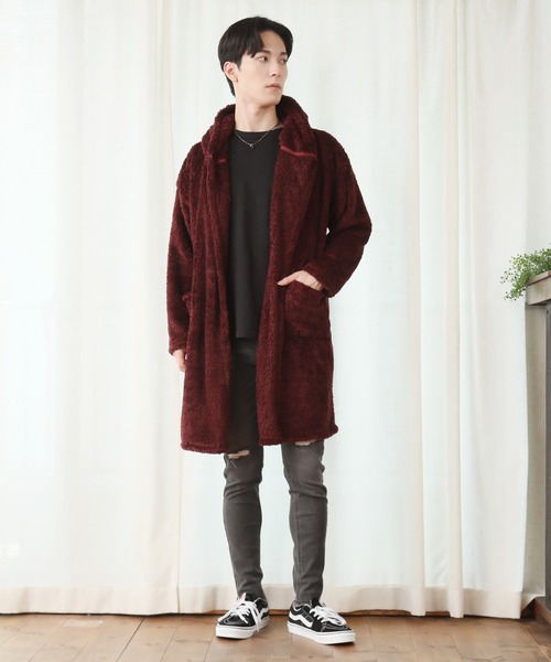 TopIsm（トップイズム）の「シャギーボア 無地ドロップショルダーコーディガン（スウェット・メンズ・ベージュ/ライトパープル/ブラック/クリアグリーン/ブルー/グレー/ワインレッド・M/L）」の21枚目の写真